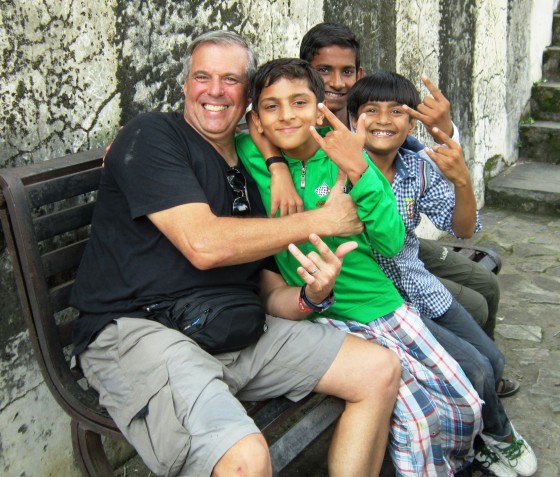 Hamming it up with a bunch of kids at Khmbhalgarh Fortress.