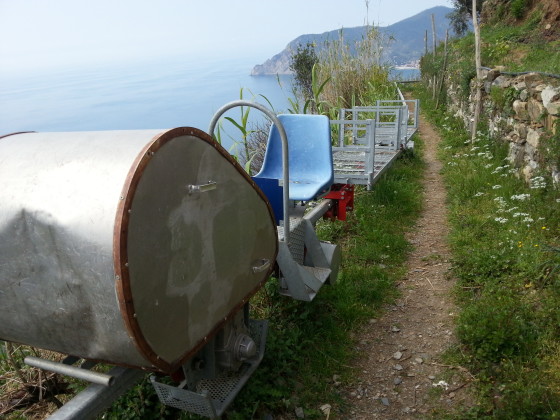 The funicular locals use to transport grapes and vegetables from the mountains' edge to the villages far below.