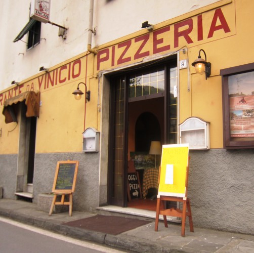 The inviting exterior of Ristorante da Vinici, known locally as "The Two Fat Guys'" restaurant.