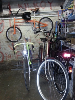 Some of the collector's item bikes in the back of TigerBikes.