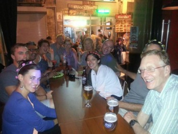 Muge dons a traditional headpiece, joining us at a bar in Istiklal, blocks from where Saturday's terrorist attack occured.