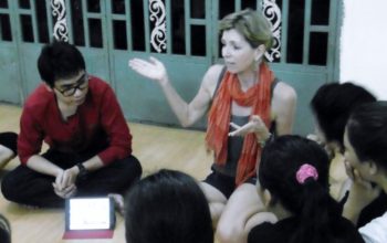 Talking to the dance students